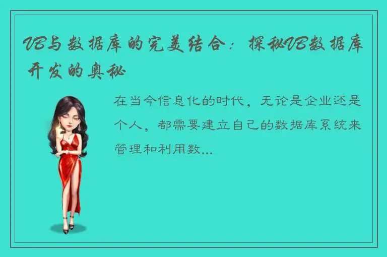 VB与数据库的完美结合：探秘VB数据库开发的奥秘