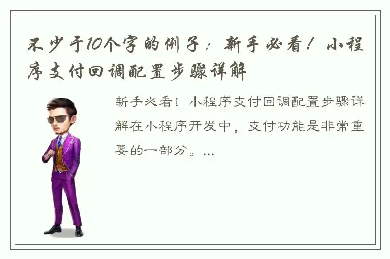 不少于10个字的例子：新手必看！小程序支付回调配置步骤详解