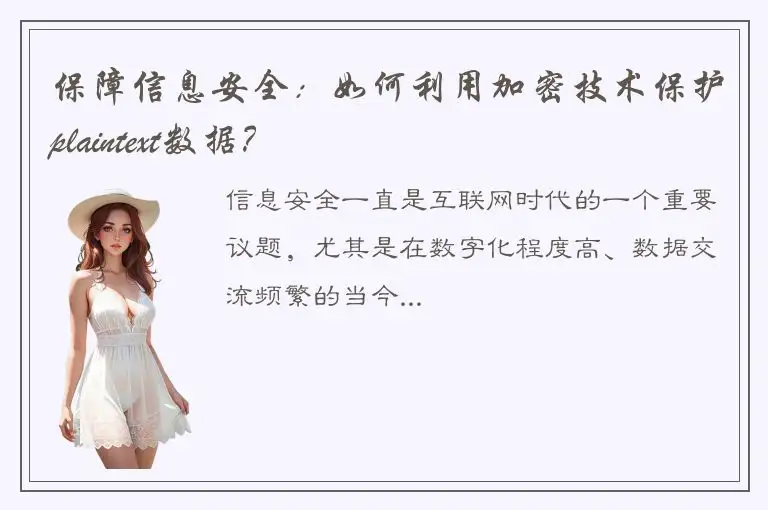 保障信息安全：如何利用加密技术保护plaintext数据？