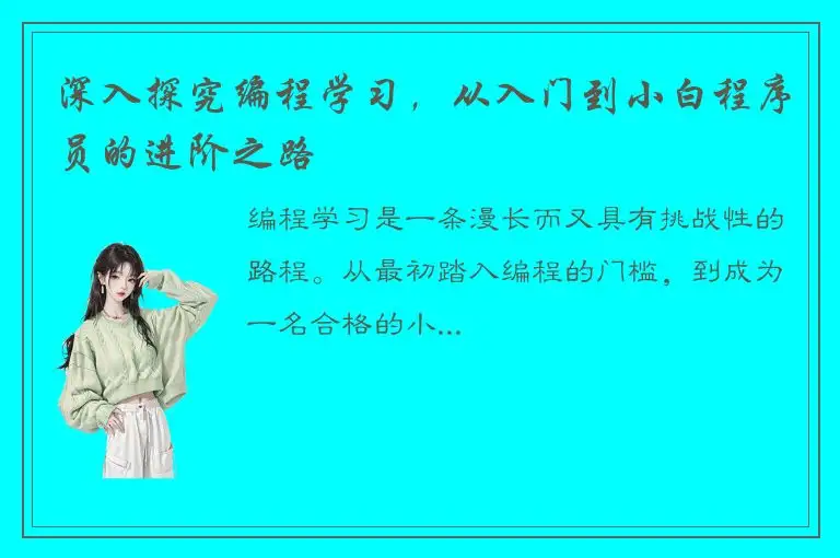 深入探究编程学习，从入门到小白程序员的进阶之路