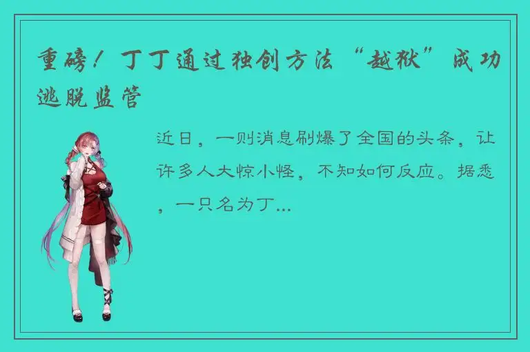 重磅！丁丁通过独创方法“越狱”成功逃脱监管