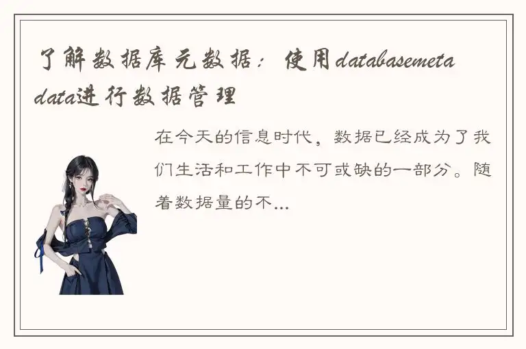 了解数据库元数据：使用databasemetadata进行数据管理