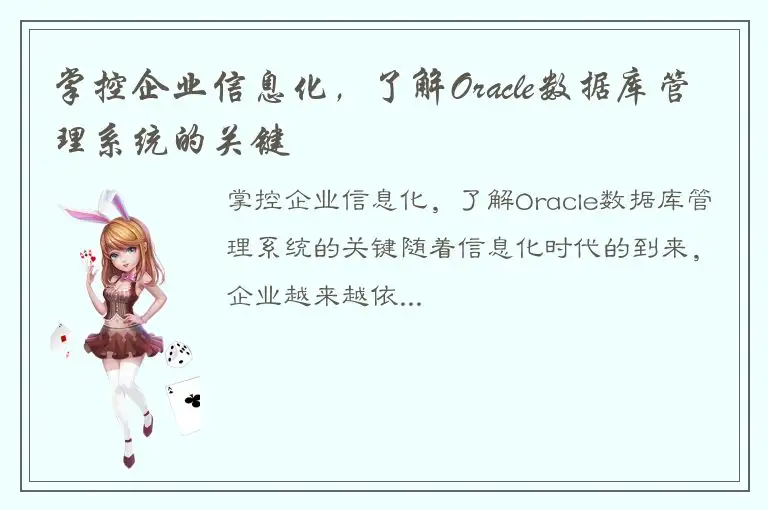 掌控企业信息化，了解Oracle数据库管理系统的关键