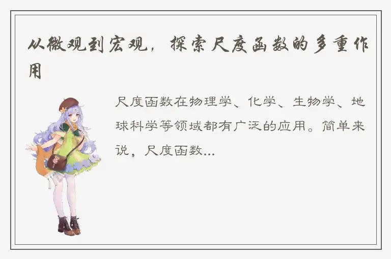 从微观到宏观，探索尺度函数的多重作用