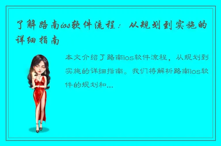了解路南ios软件流程：从规划到实施的详细指南