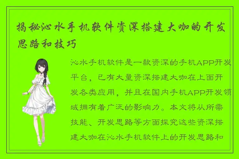 揭秘沁水手机软件资深搭建大咖的开发思路和技巧