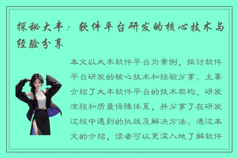 探秘大丰：软件平台研发的核心技术与经验分享