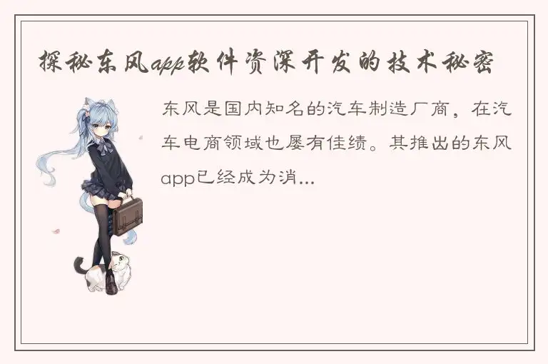 探秘东风app软件资深开发的技术秘密
