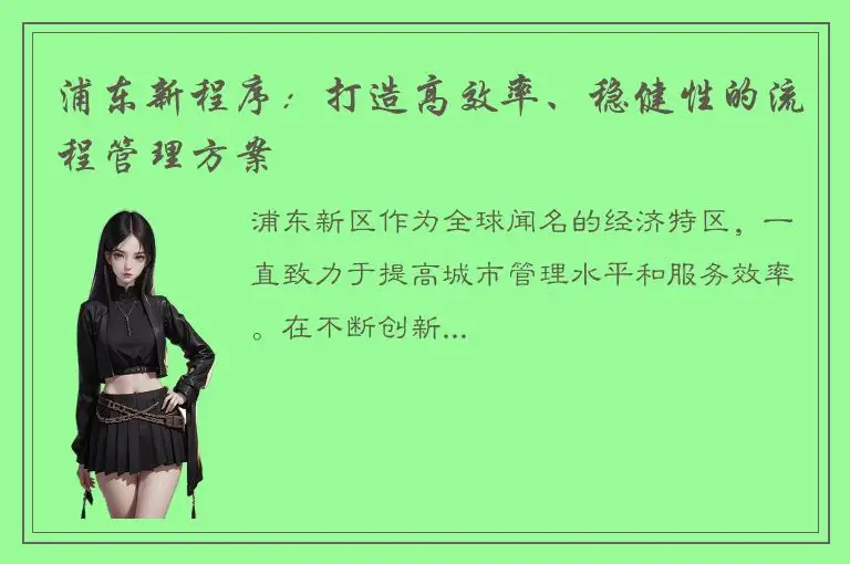 浦东新程序：打造高效率、稳健性的流程管理方案