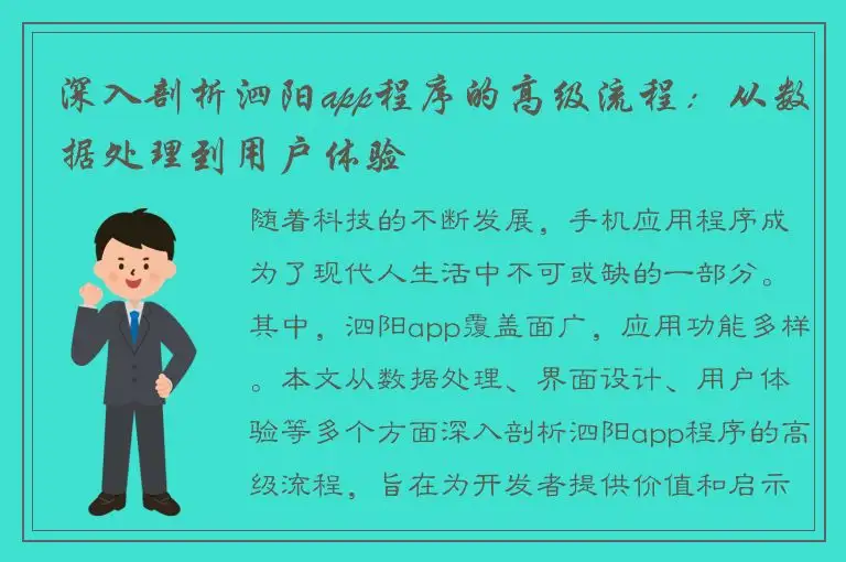 深入剖析泗阳app程序的高级流程：从数据处理到用户体验