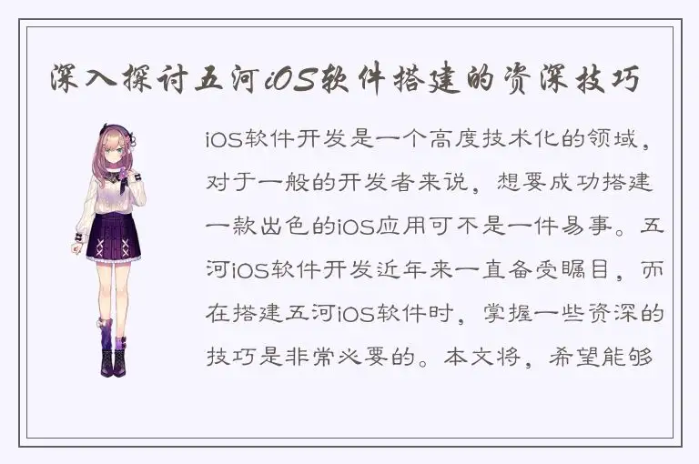 深入探讨五河iOS软件搭建的资深技巧