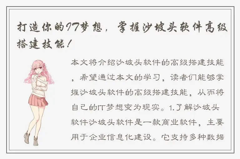 打造你的IT梦想，掌握沙坡头软件高级搭建技能！
