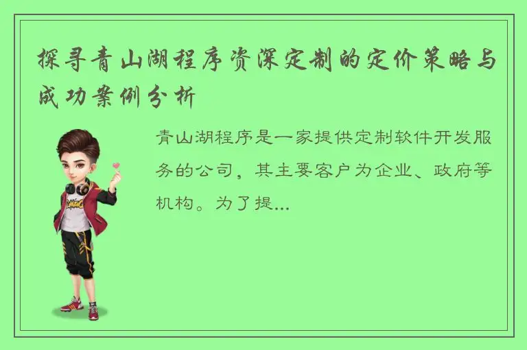 探寻青山湖程序资深定制的定价策略与成功案例分析