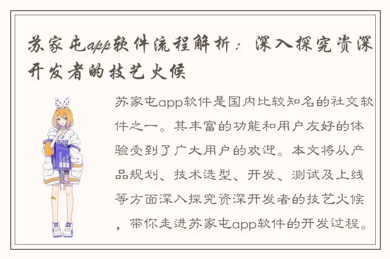 苏家屯app软件流程解析：深入探究资深开发者的技艺火候