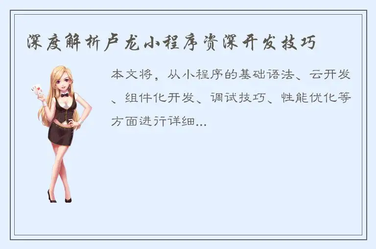 深度解析卢龙小程序资深开发技巧