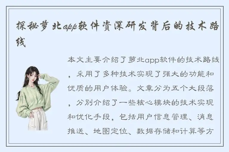探秘萝北app软件资深研发背后的技术路线