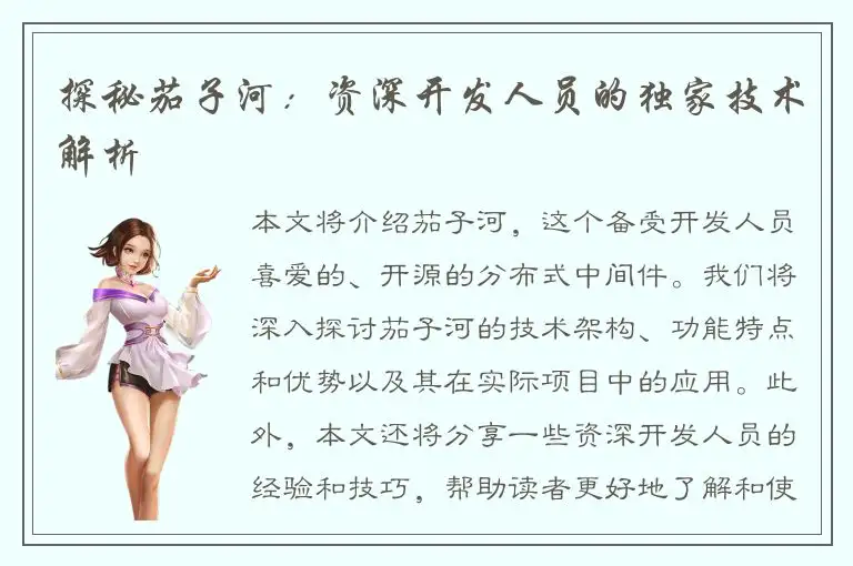 探秘茄子河：资深开发人员的独家技术解析