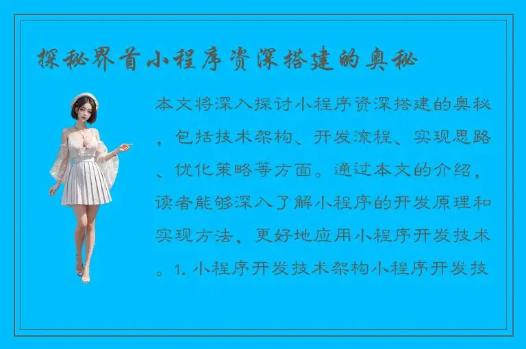 探秘界首小程序资深搭建的奥秘
