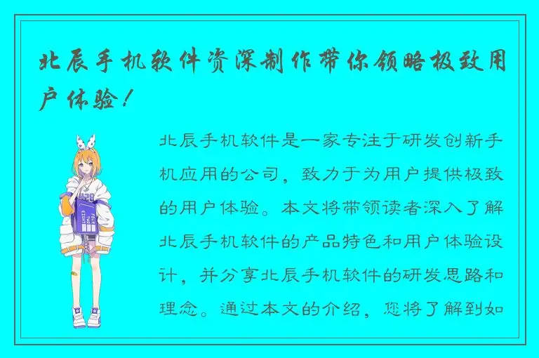 北辰手机软件资深制作带你领略极致用户体验！