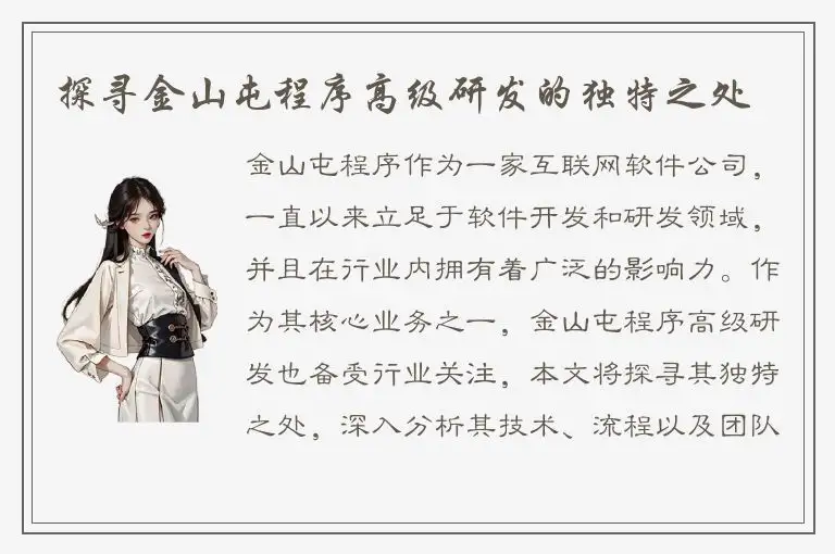 探寻金山屯程序高级研发的独特之处
