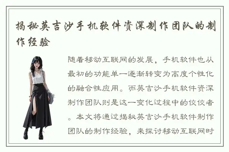 揭秘英吉沙手机软件资深制作团队的制作经验