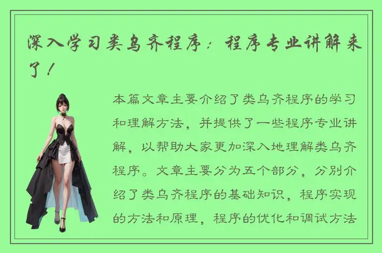 深入学习类乌齐程序：程序专业讲解来了！