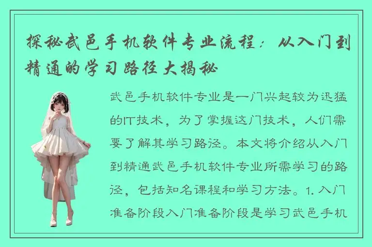 探秘武邑手机软件专业流程：从入门到精通的学习路径大揭秘