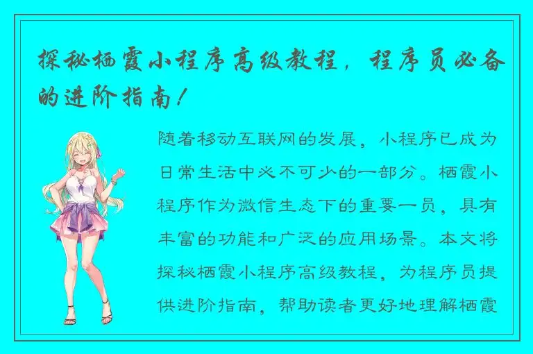 探秘栖霞小程序高级教程，程序员必备的进阶指南！