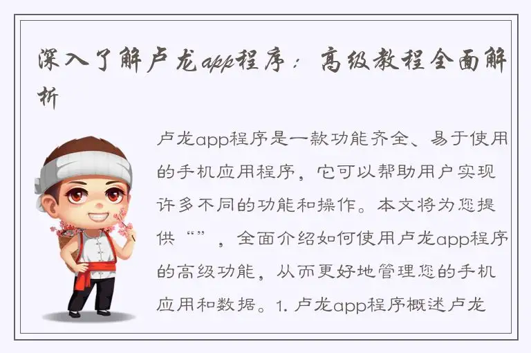 深入了解卢龙app程序：高级教程全面解析