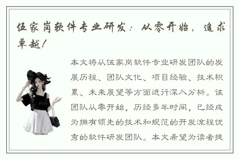 伍家岗软件专业研发：从零开始，追求卓越！