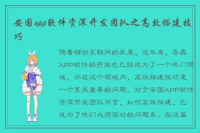 安国app软件资深开发团队之高效搭建技巧