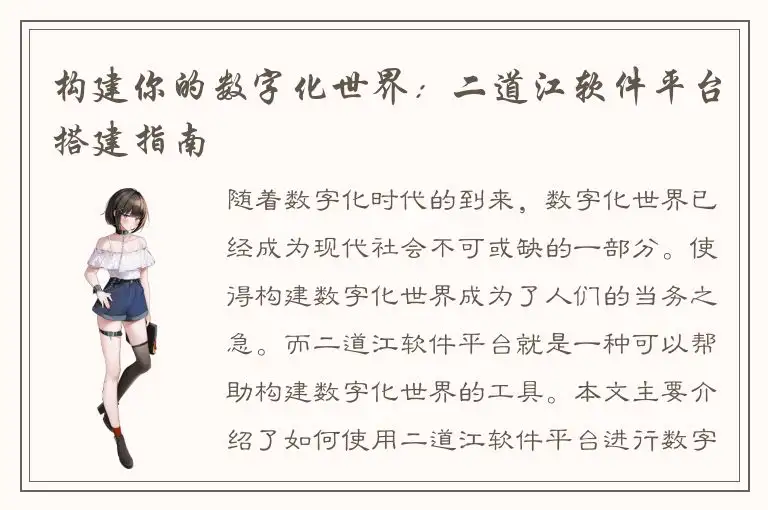 构建你的数字化世界：二道江软件平台搭建指南
