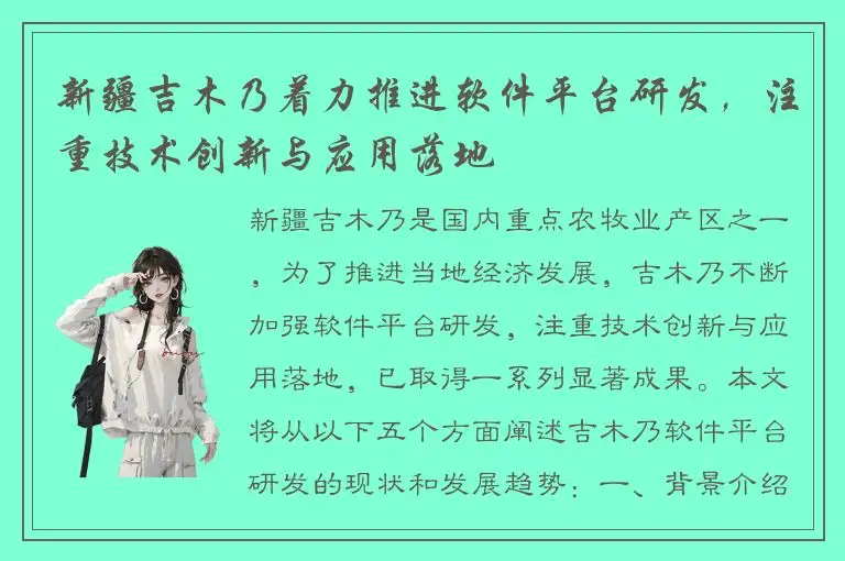 新疆吉木乃着力推进软件平台研发，注重技术创新与应用落地