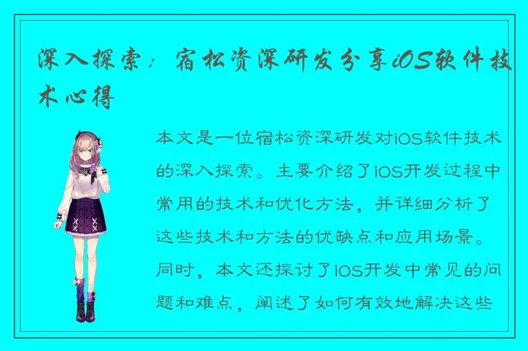 深入探索：宿松资深研发分享iOS软件技术心得