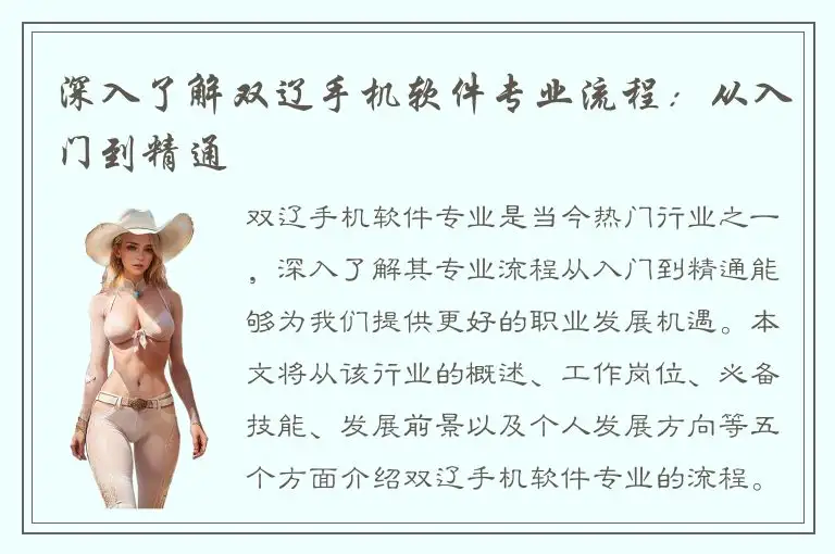 深入了解双辽手机软件专业流程：从入门到精通