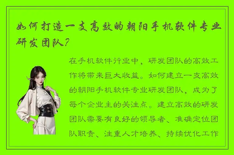 如何打造一支高效的朝阳手机软件专业研发团队？