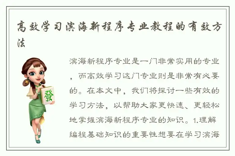 高效学习滨海新程序专业教程的有效方法