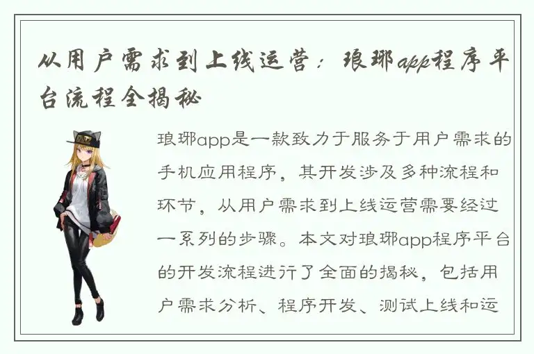 从用户需求到上线运营：琅琊app程序平台流程全揭秘