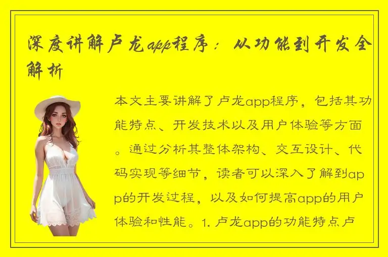 深度讲解卢龙app程序：从功能到开发全解析