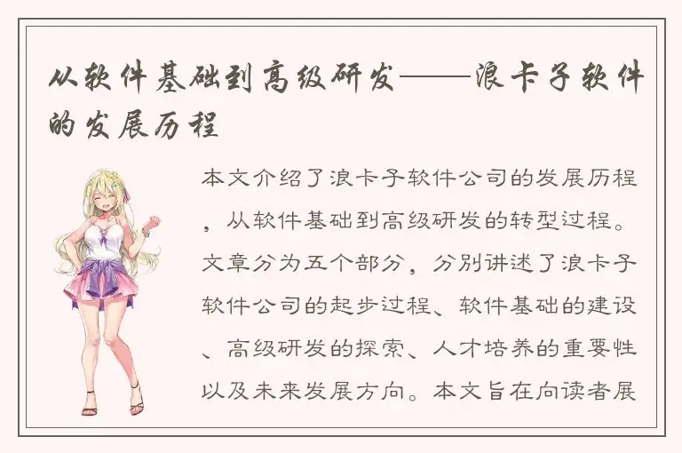 从软件基础到高级研发——浪卡子软件的发展历程