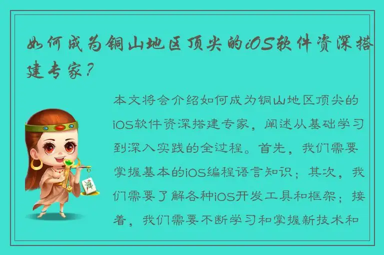 如何成为铜山地区顶尖的iOS软件资深搭建专家？