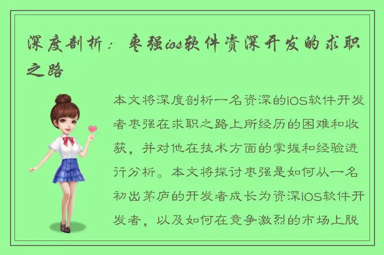 深度剖析：枣强ios软件资深开发的求职之路