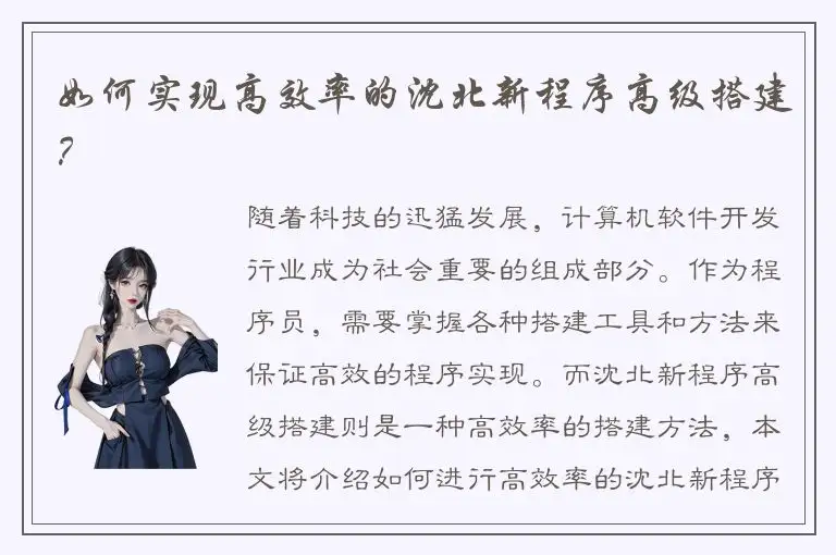 如何实现高效率的沈北新程序高级搭建？