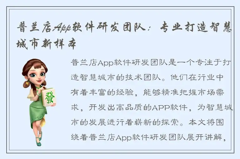 普兰店App软件研发团队：专业打造智慧城市新样本