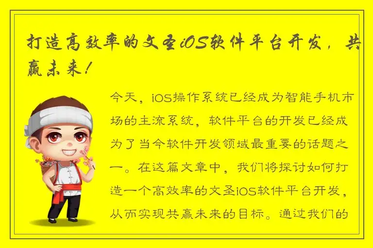 打造高效率的文圣iOS软件平台开发，共赢未来！