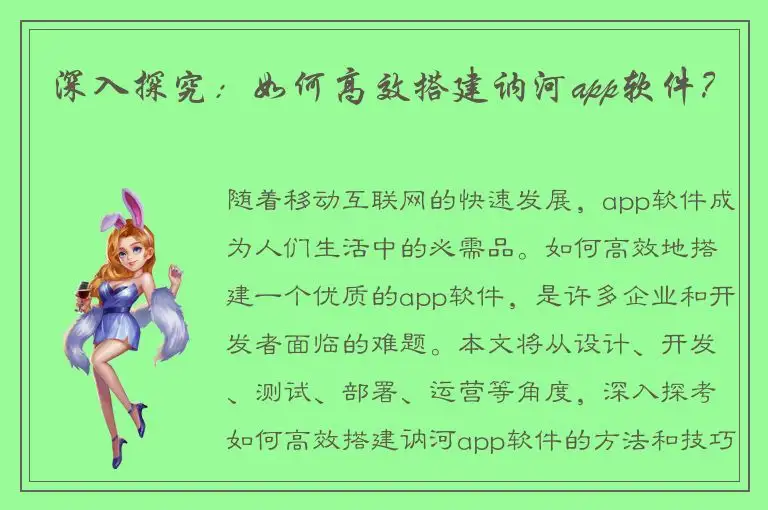 深入探究：如何高效搭建讷河app软件？