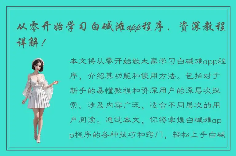 从零开始学习白碱滩app程序，资深教程详解！