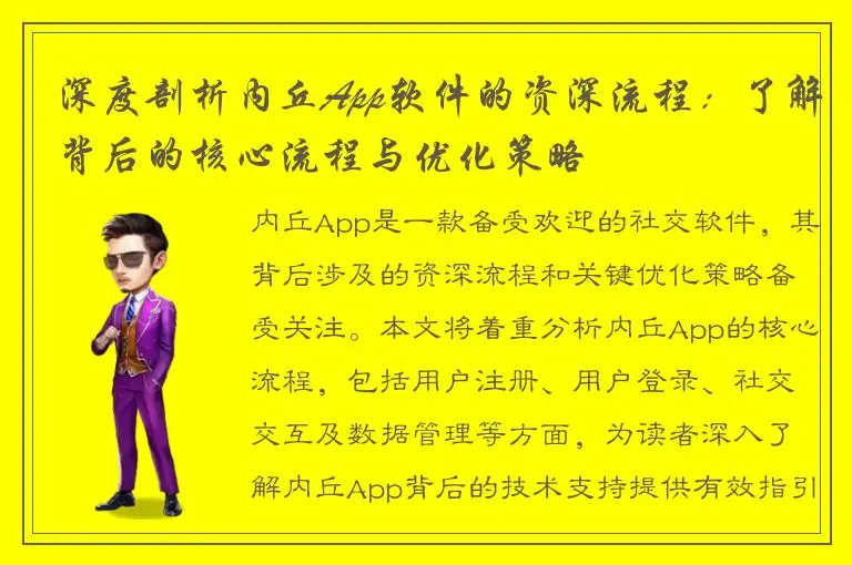 深度剖析内丘App软件的资深流程：了解背后的核心流程与优化策略