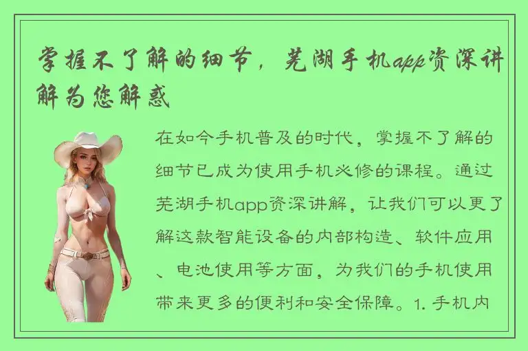 掌握不了解的细节，芜湖手机app资深讲解为您解惑