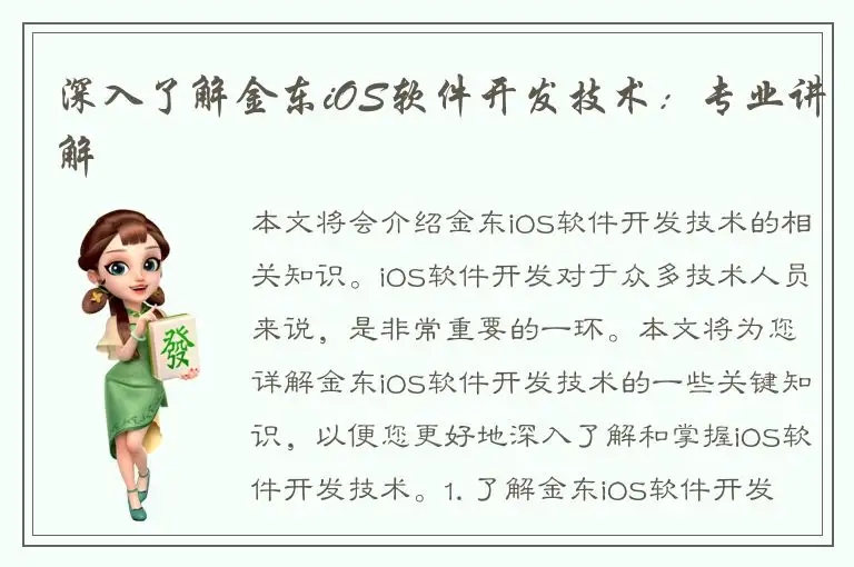 深入了解金东iOS软件开发技术：专业讲解